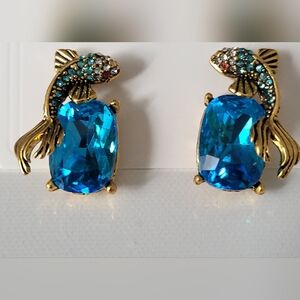 Beautiful Emerald Cut Cubic Zircon Earrings Fish Design